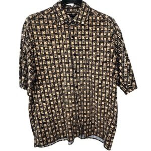 VTG Manhattan Button Up Shirt Mens Medium Short Sleeve Geo 90s Retro Casual